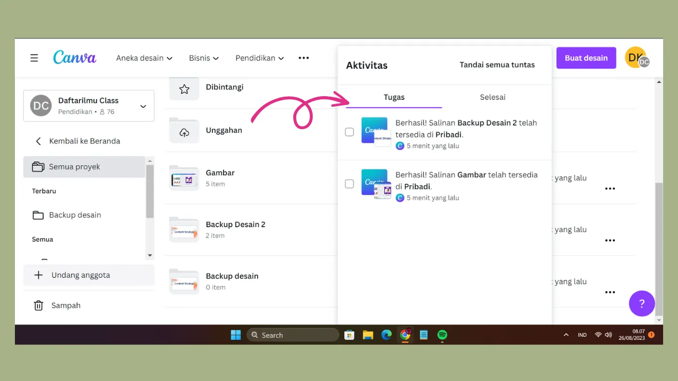 berhasil backup desain canva